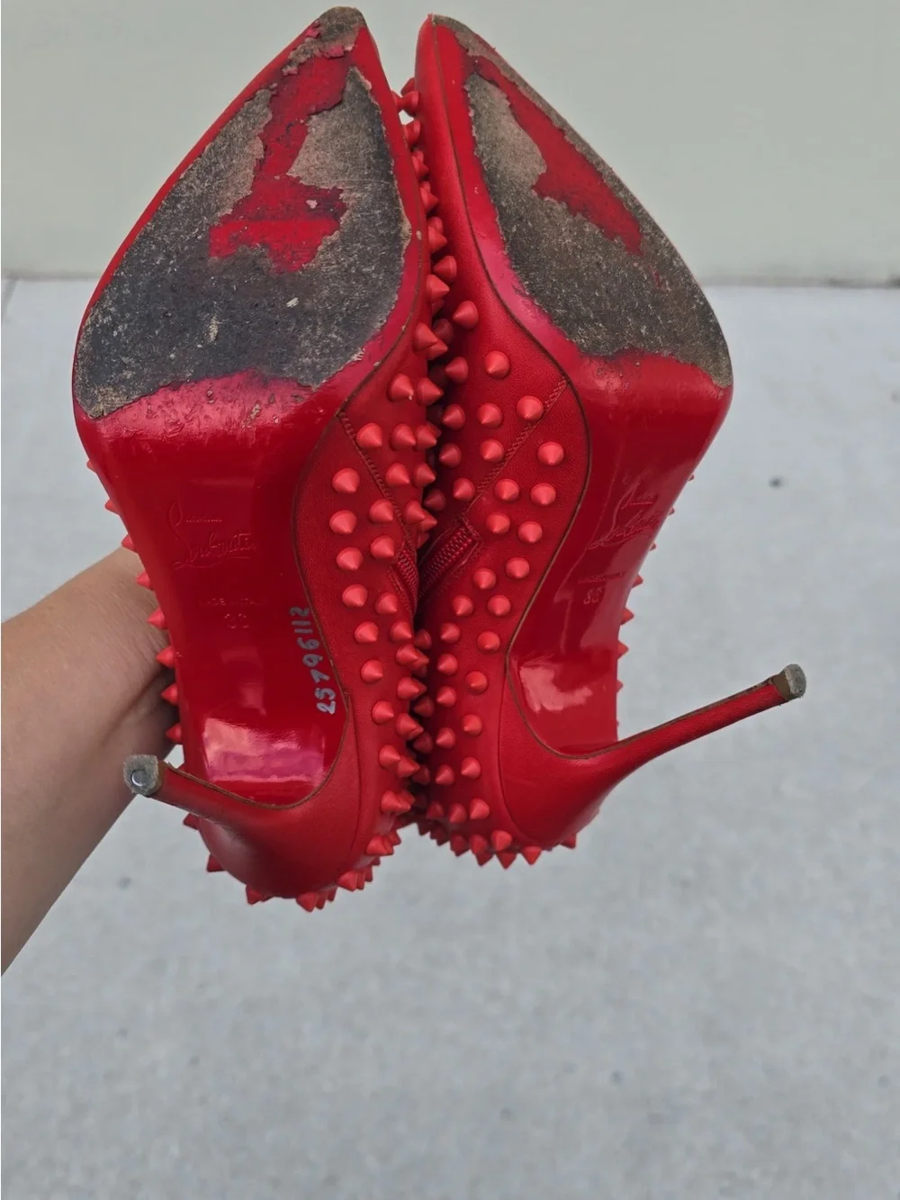 Christian Louboutin Red Spiked Pointed-Toe Stiletto Ankle Boots 36